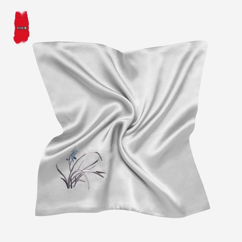 Zhi Jin Lou Handbesticktes Seiden-Quadratuch mit Orchideen