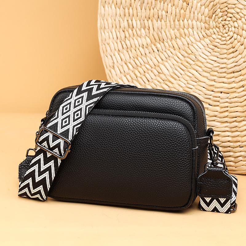 Women's Genuine Leather Lychee Pattern Shoulder Crossbody Bag - Versatile Small Square Design