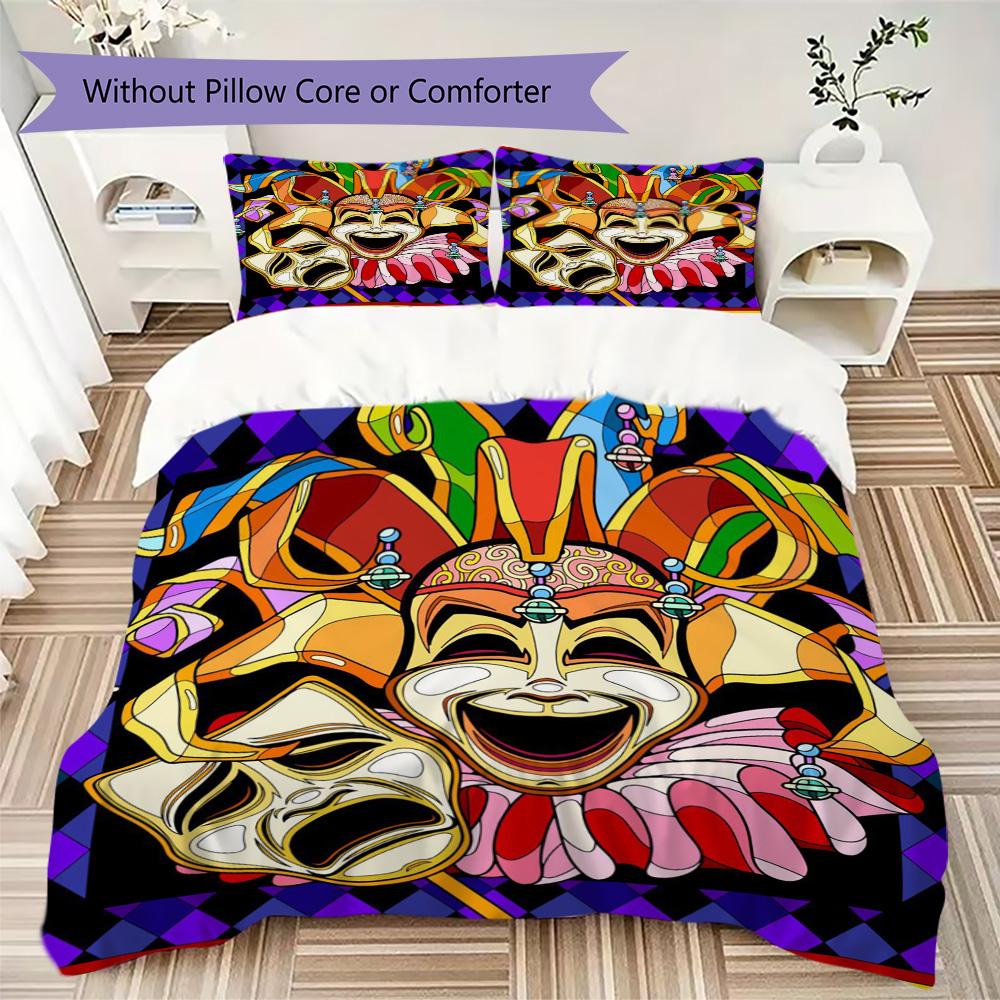 Masquerade party print Pattern Bedding,Quilt Set Quilt Cover Pillowcase Home Birthday Gift (1*duvet cover+2*pillowcase,without core)ZSJT0917323