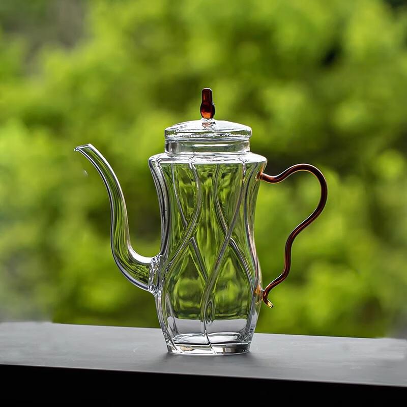 Heat-Resistant Borosilicate Glass Teapot with Green Handle