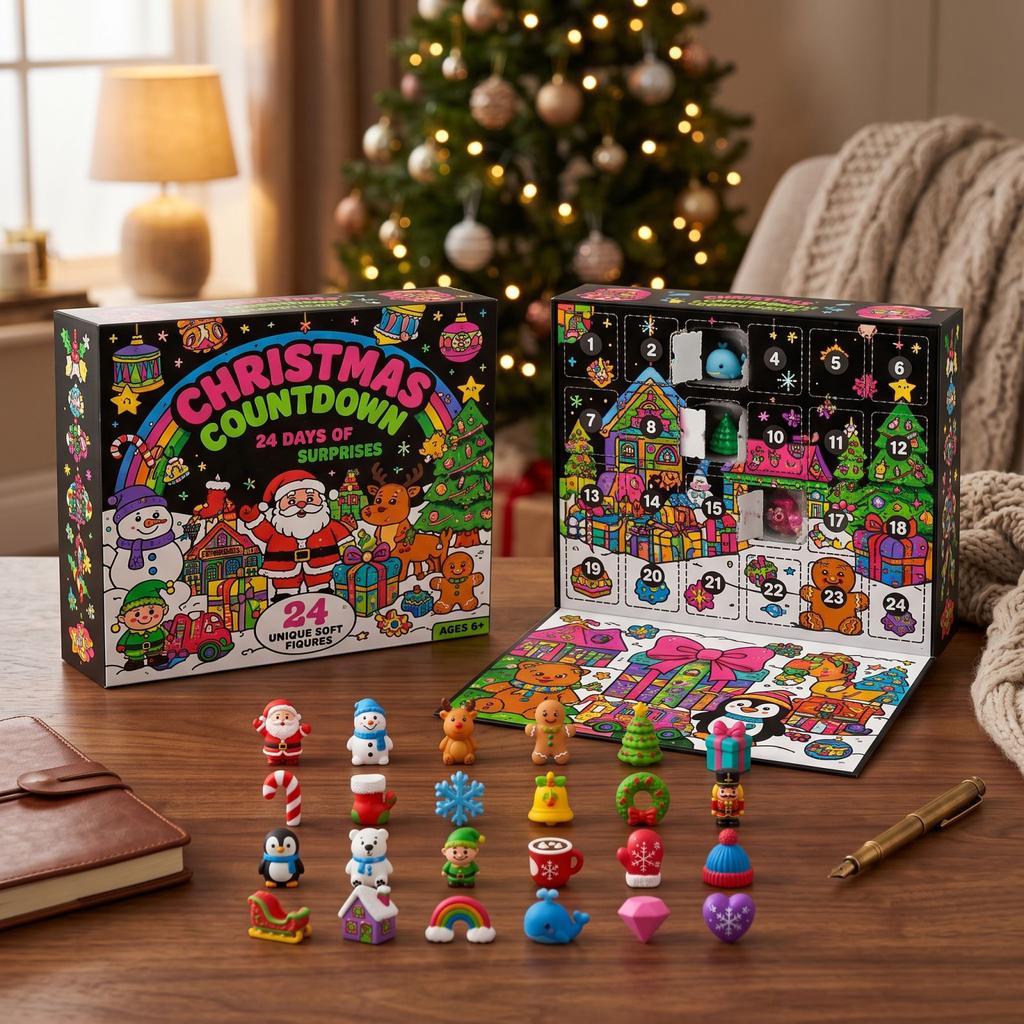 Calendrier de l'Avent de Noël Compte à rebours avec Jouets, Jouets Surprise Résine Anti-Stress