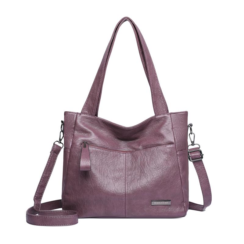 Women Vintage Soft Leather Tote Shoulder Bag Large Capacity Casual Daily Handbag with Detachable Wide Crossbody Strap Multi Pockets Commute Shopping