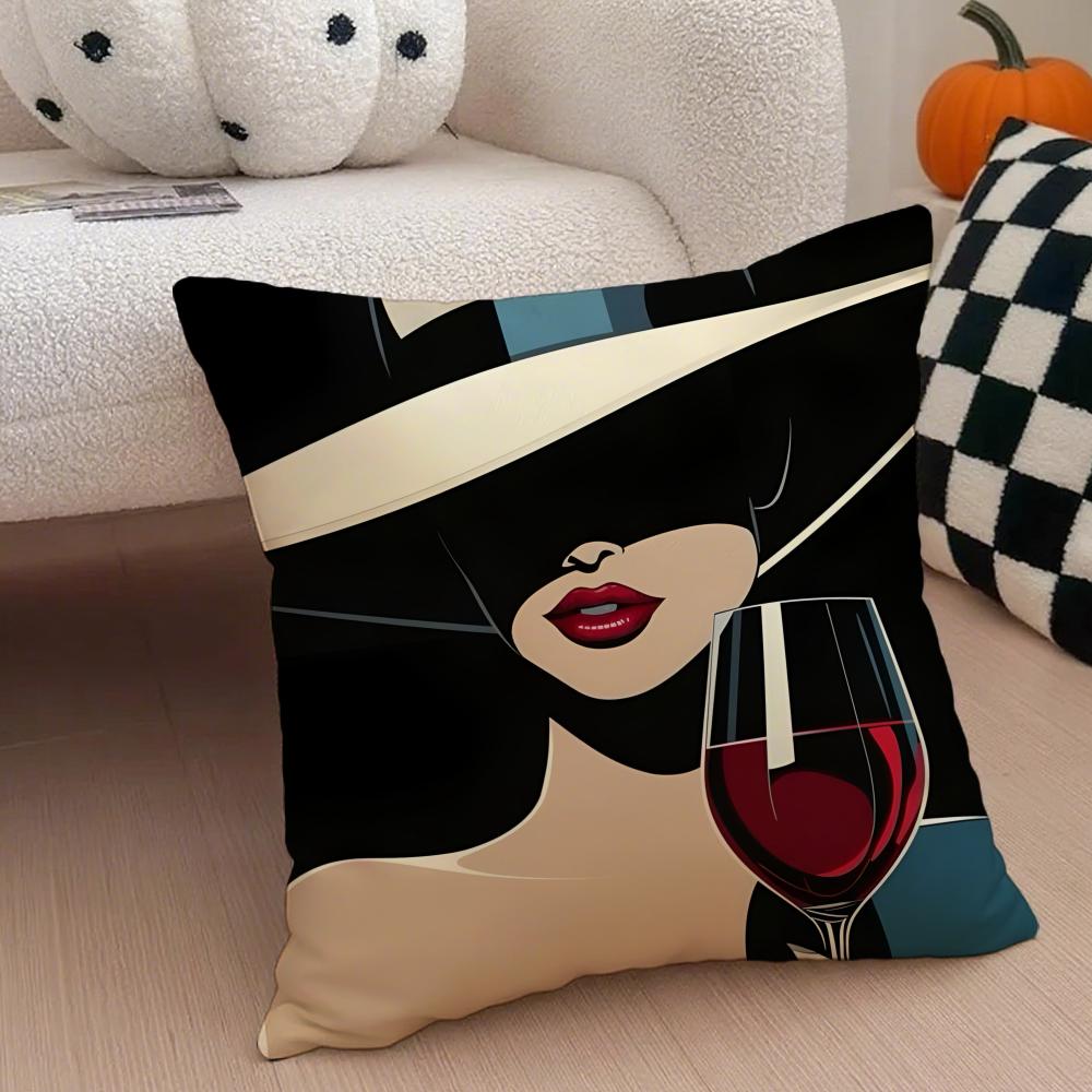 Elegant Vantage Anime Elegant Lady Pattern Cushion Cover Linen Pillow Case Soft Breathable Protective Couch Room Decoration