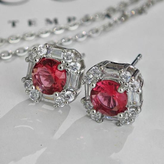 Red Zircon Love Heart Jewelry Set Rhinestone Necklace Stud Earrings Ring Set Romantic Accessories for Birthday Valentine's Day Gift