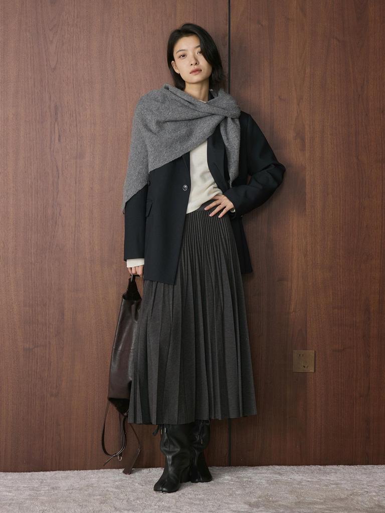 Xu Man Winter Korean Retro High-Waist Pleated A-Line Long Skirt for Women