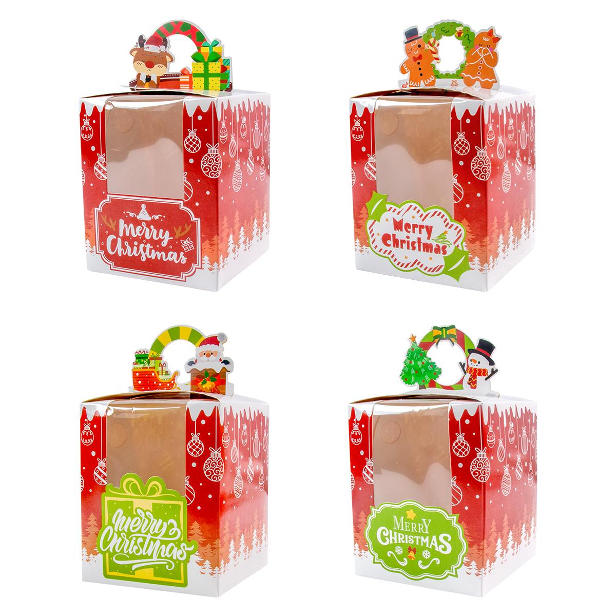 

12pcs Christmas Cookie Cupcake Box Santa Claus Muffin Pastry Holder Packaging Boxes with Window Handle Xmas Gift Box Bakery Box 11x9.2x9.2cm