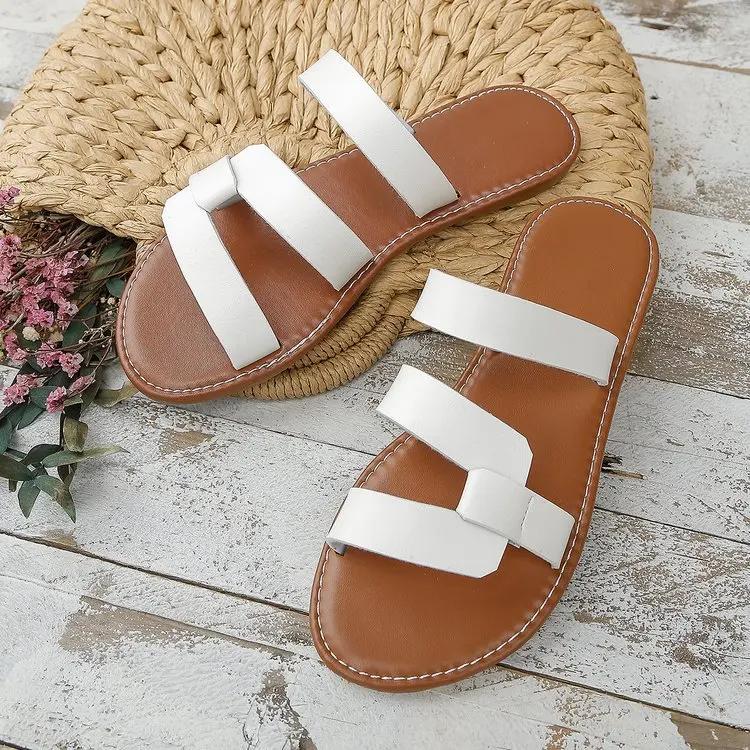 Fashion Women's Solid Color Slides, Lightweight Flat Slip On Walking Slides, Comfort Beach Slides Fashion Shoes for Women Plus Size 42