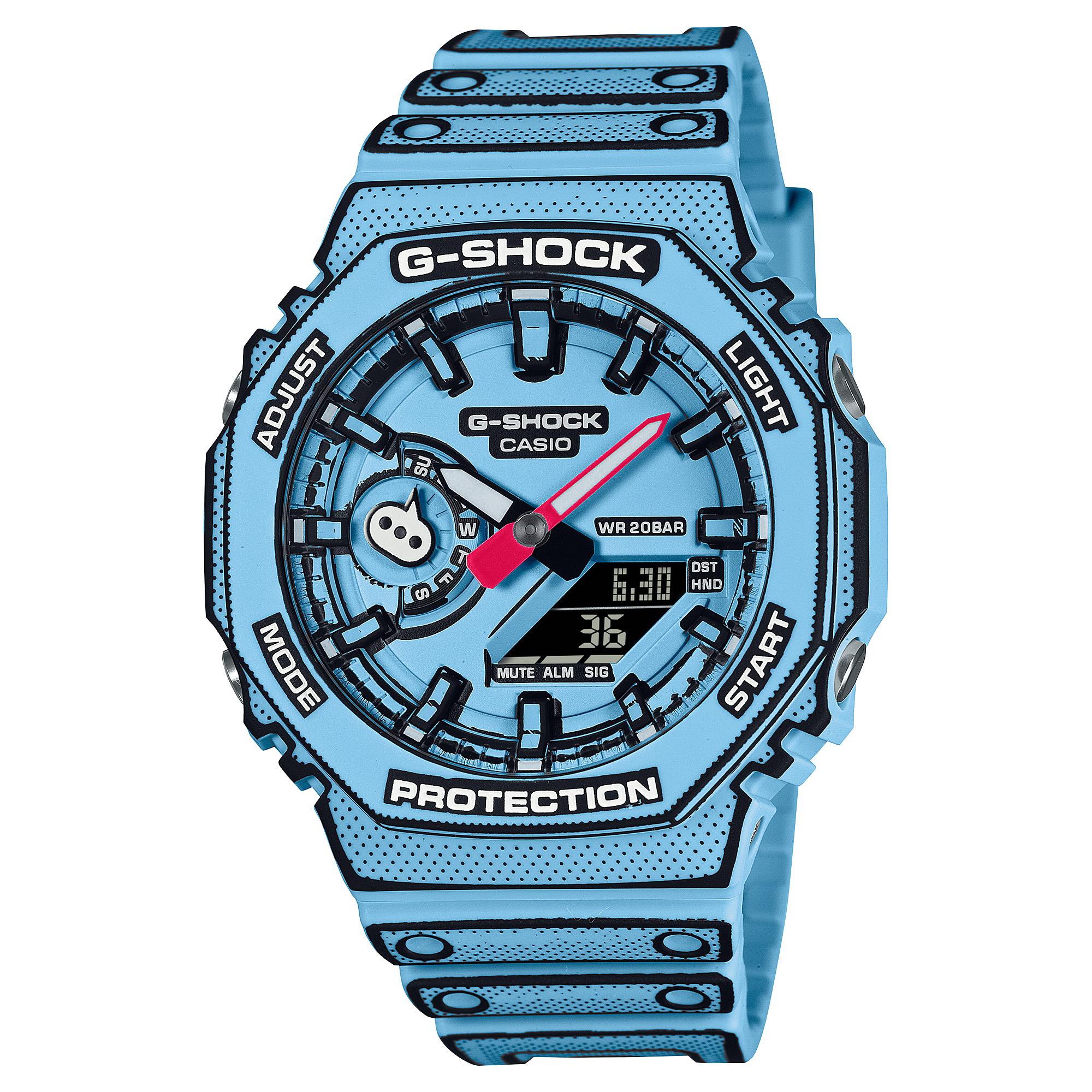 Casio G-SHOCK Men s Resin 200M Water Resistant Analog Shock Resistant Quartz Watch GA-2100MNG-2A синий