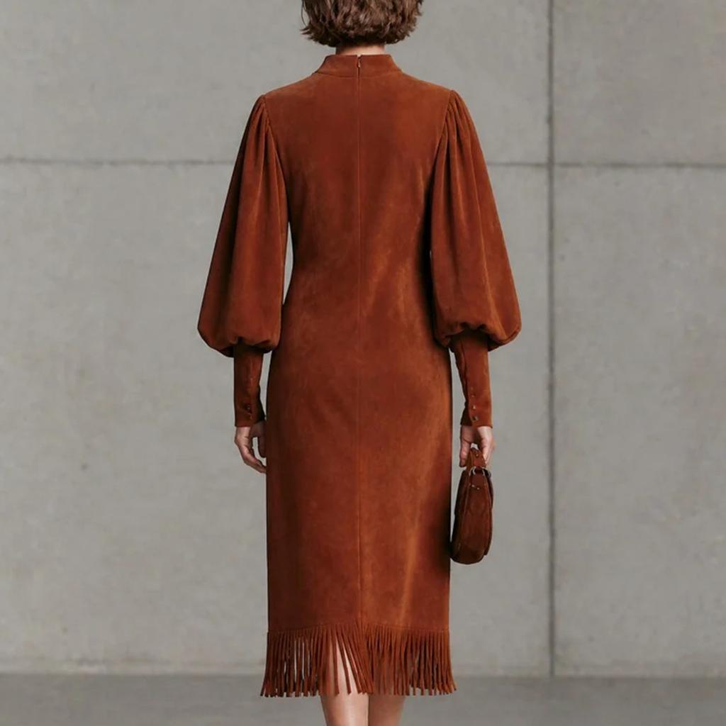 Abito Maxi da Donna Colorato con Scollo Alto e Maniche Lunghe, Vestibilità Larga, per Uso Casual