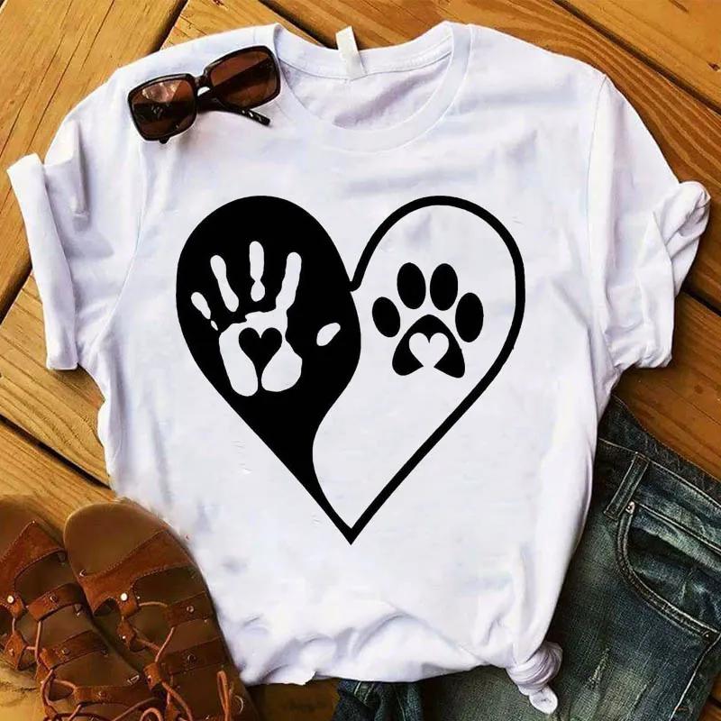 Women T Graphic Flower Never Walk Alone Dog Paw Fashion Printed Top Tshirt Female Tee Shirt Ladies Clothes Tshirt