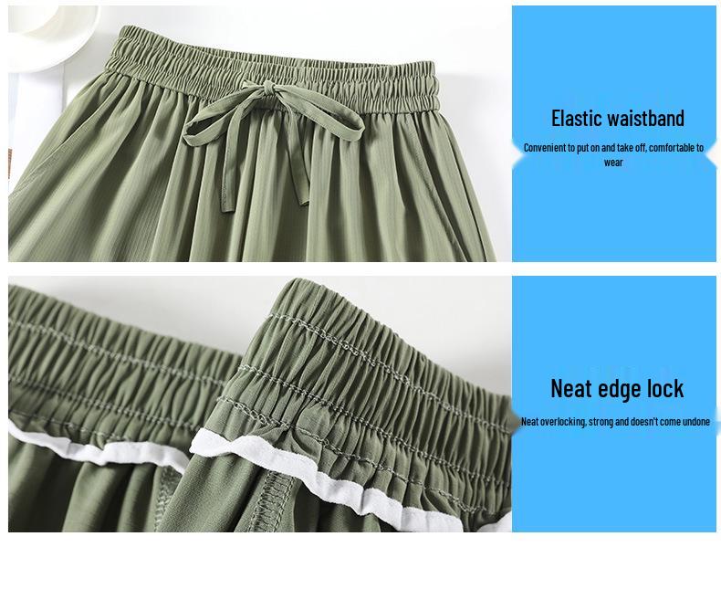 High-Waisted Ice Silk Women's Culottes - Lightweight, Wide-Leg, and Slimming Nine-Point Pants for Summer.