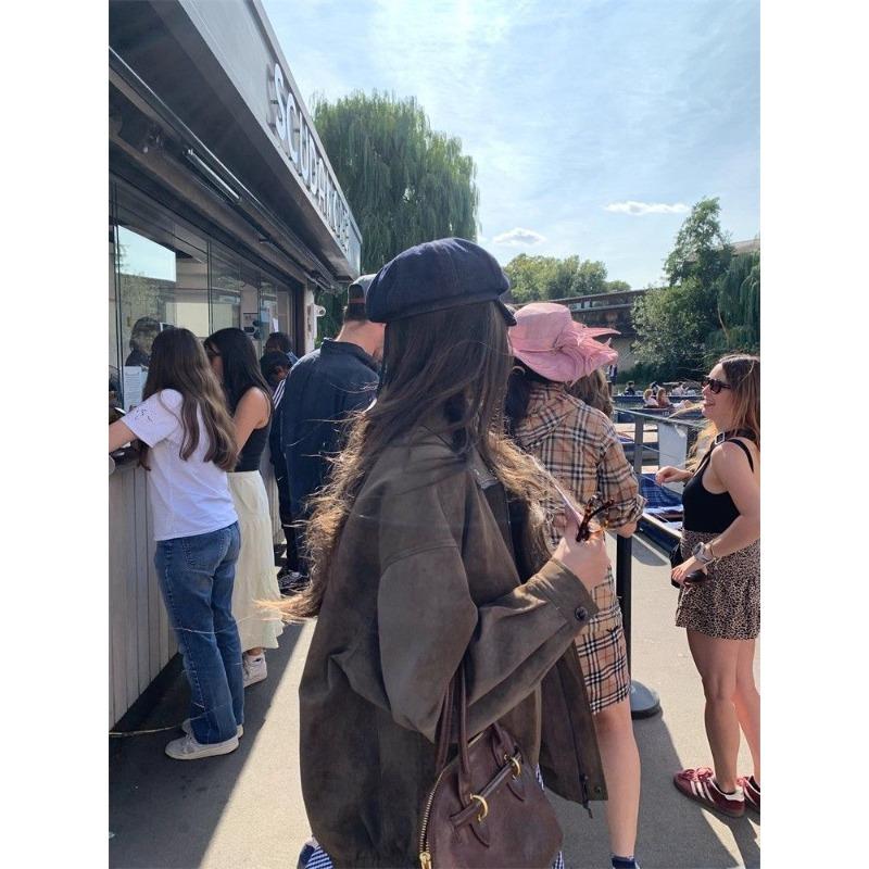 Autumn Casual Short Women Faux Suede Leather Jacket Vintage Biker Coat Loose Fit Retro Style