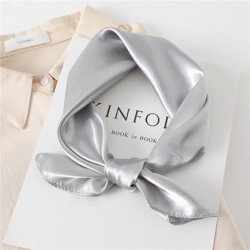 

Классический женский однотонный шелковый шарф, универсальный модный аксессуар, квадрат 60 см для повязки на голову или делового ношения 60x60cm