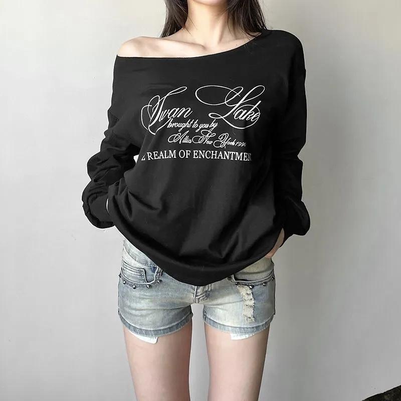 Stylish Letter Print Off,shoulder Short,sleeved Loose T,shirt Top