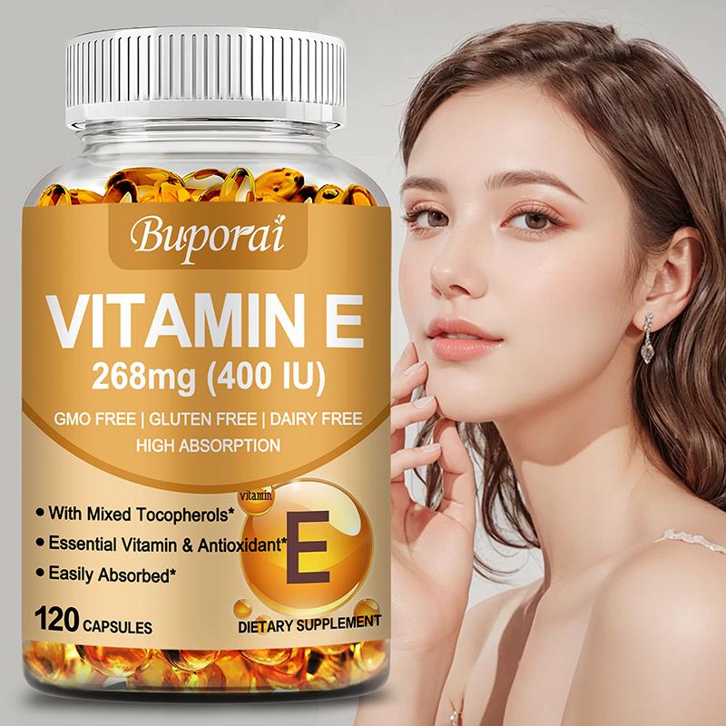 Buporai Vitamin E Capsules, Beneficial for Skin Health and Support Skin Hydration, 120 Capsules.