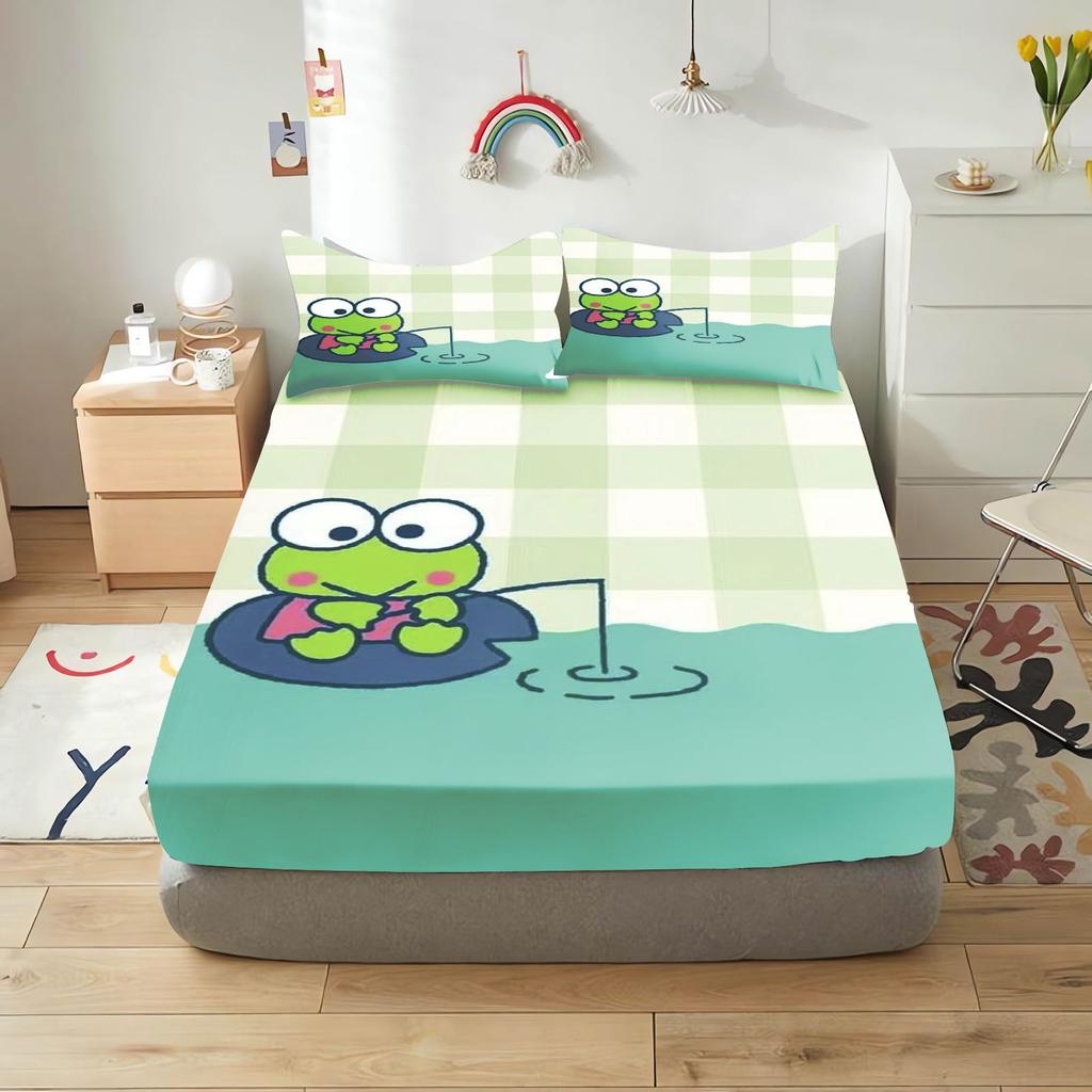 Kerokero Fitted Sheet Children  Polyester Coverage Sheets Cartoon Cover Elastic Cute Digital Printing Bedding Teenager