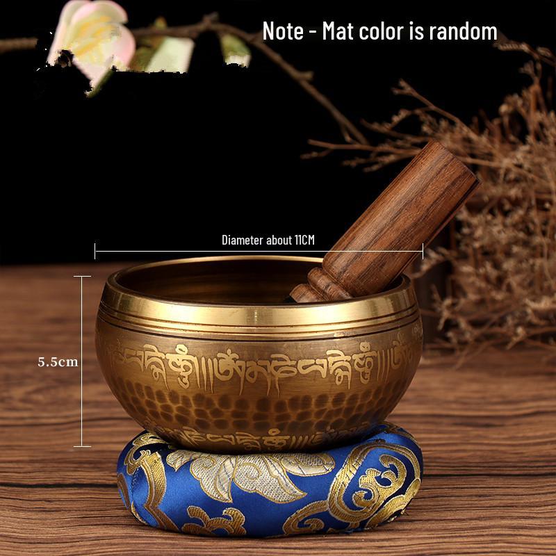 Nepal Bronze Six-Syllable Mantra Tibetan Singing Bowl for Meditation and Incense, Buddha Sound and Chime Bowl.