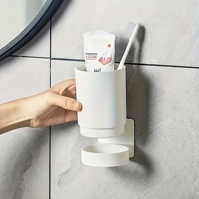 Držák na zubní kartáček s kelímkem, Koupelnový organizér Nástěnný lepicí držák na zubní pastu, Plastový držák na skleničku