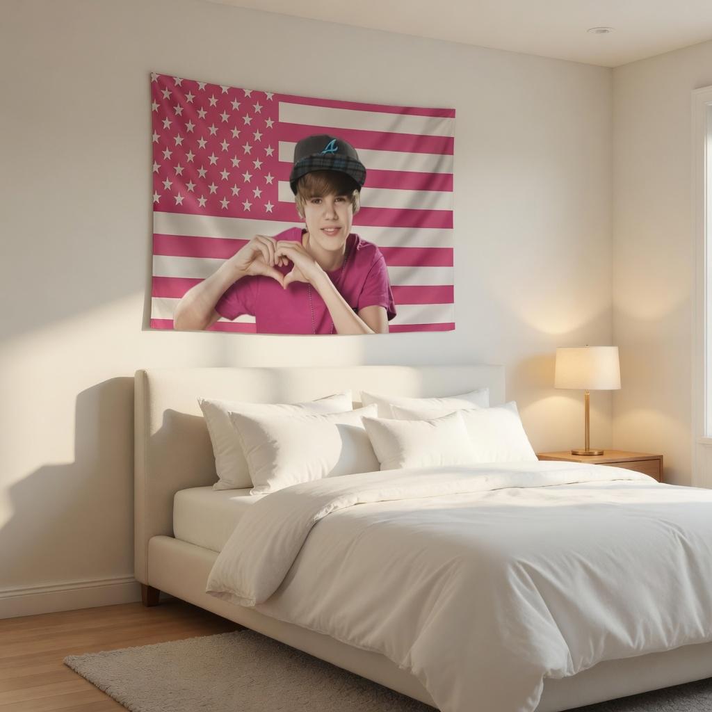 Arazzo Pop Idol Nostalgico Stampa Piatta Stelle Rosa Sfondo a Strisce Appeso a Parete per Stanza Ragazze Adolescenti Camera da Letto Decorazione Dormitorio