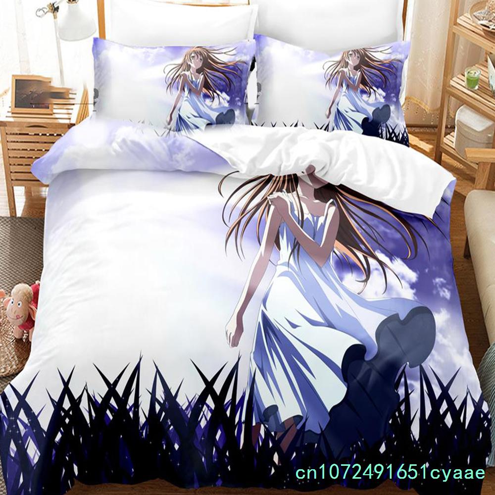 Anime Clannad Nagisa Furukawa Ložní souprava pro chlapce a dívky, velikost Twin Queen Size, povlak na peřinu a polštář, postel pro děti a dospělé, domácí textilní oblečení