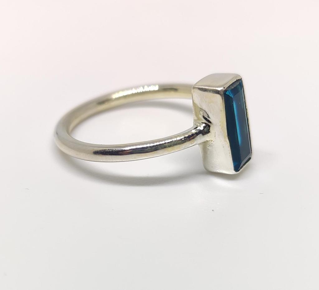 Baguette London blå topas ring, 925 solid sterling sølv, damering, gave til henne, statement-ring, edelstensring