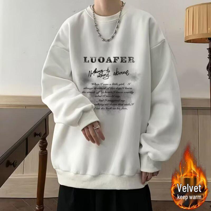 Autumn & Winter Unisex Retro Velvet Warm Hoodie - Loose Fit Round Neck Long Sleeve Pullover XL