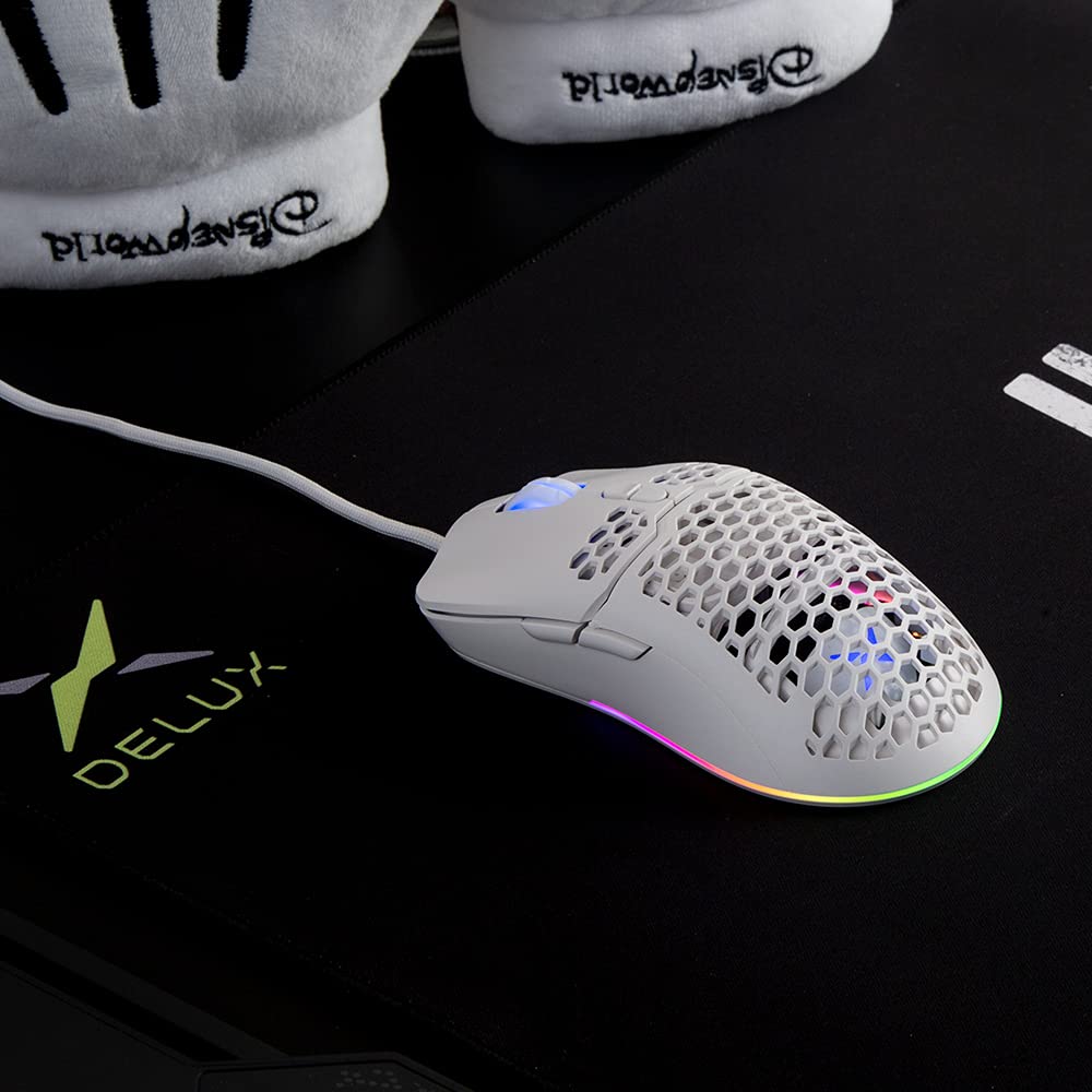 DELUX M700BU Gaming Mouse, USB Wired, Ultra-Lightweight (67g), 16000 DPI, Five-Level Adjustable Gaming Mouse, High Precision, RGB Lighting,