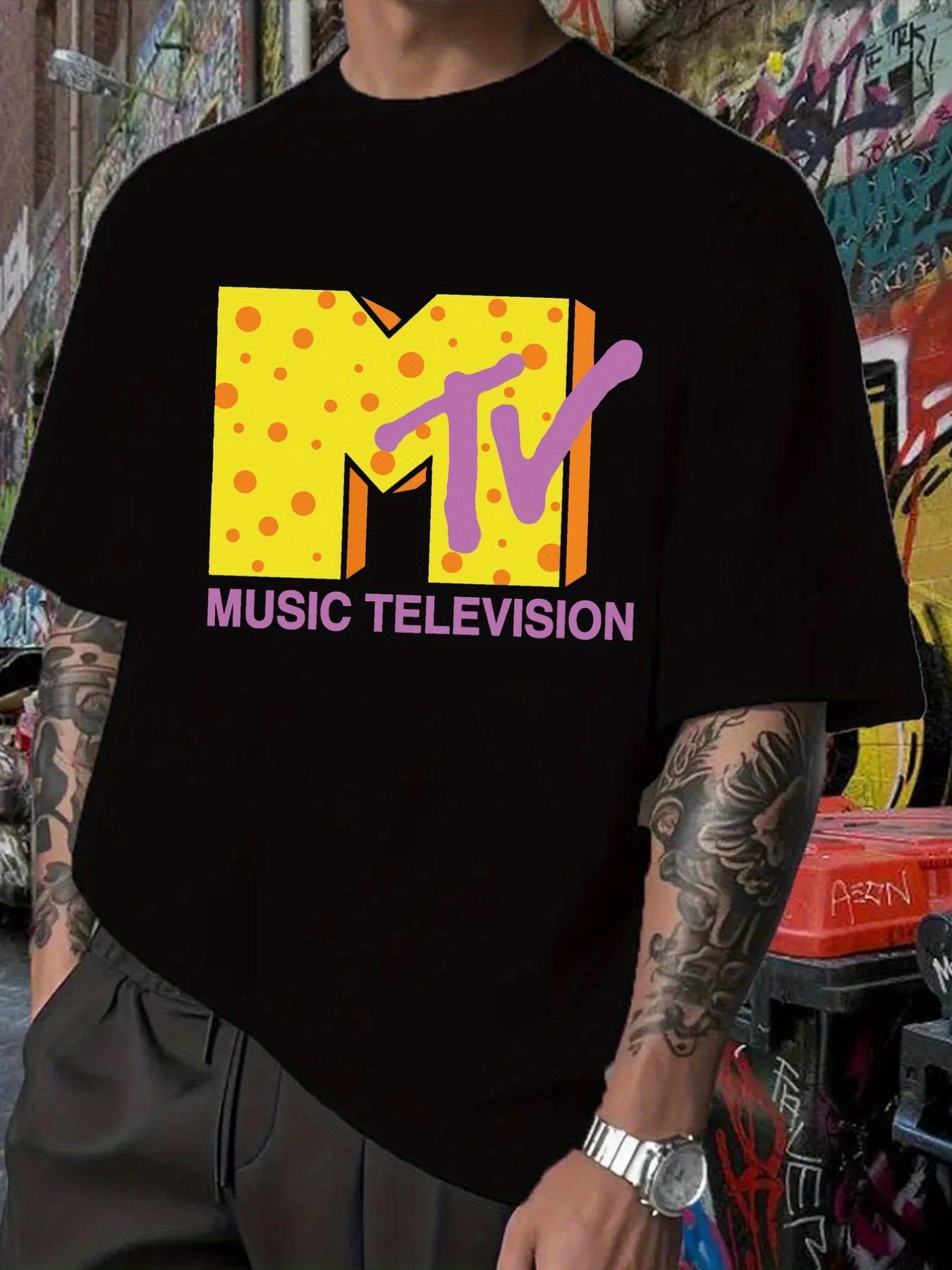 MTV Music Television Graphic T-shirt - Black Casual Hip-Hop Style Short Sleeve Tee with Colorful Lettering XXL