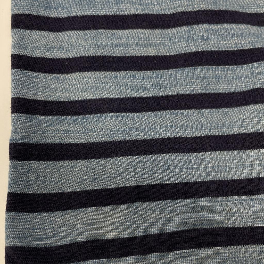 RRL Indigo X Blue Border Cotton Long Sleeve T-Shirt Tops M Indigo X blueUsed