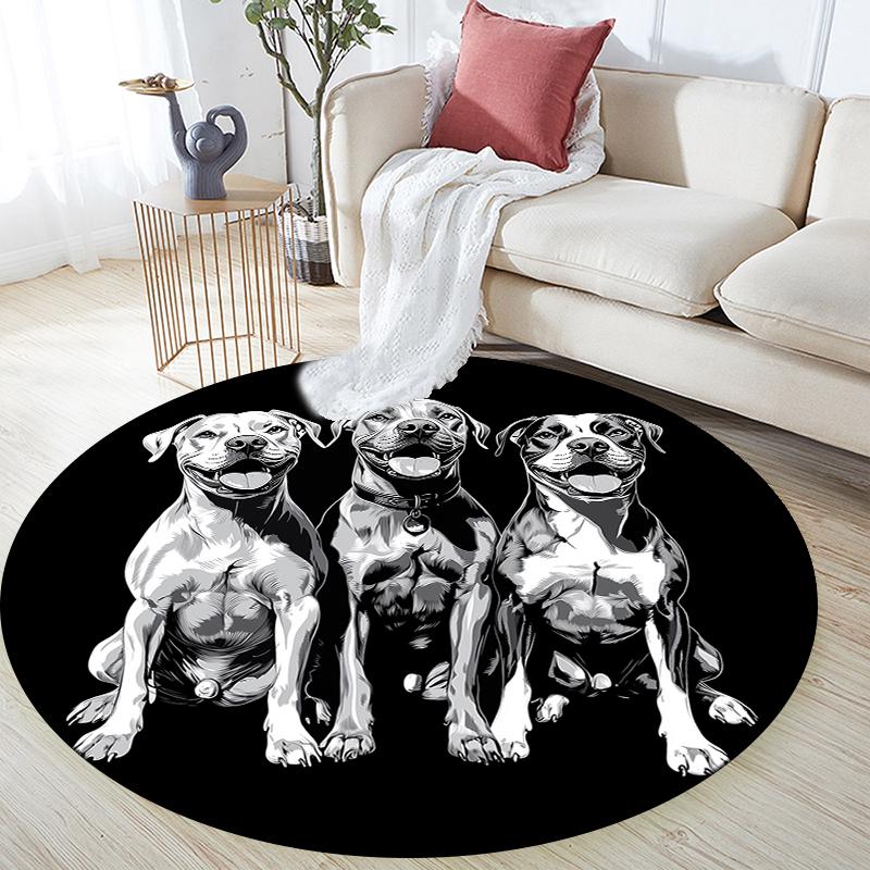Black Pit Bull pattern round rug,Carpet Rug for Living Room Bedroom Playroom ,Non-slip Floor Mat,Holiday Gifts and Birthday Gifts.