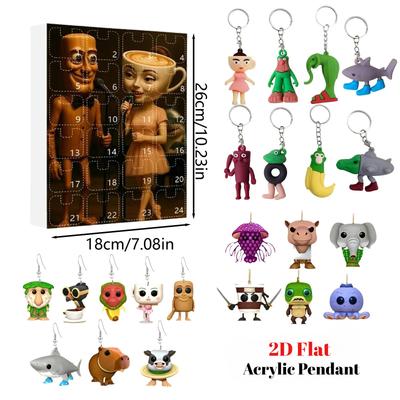 Italský Brainrot Adventní kalendář, Halloweenský adventní kalendář 2025, 2D ploché akrylové italské brainrot hračky, 24denní italská brainrot figurka pro Halloween