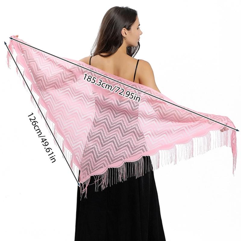 Women's Triangle Lace Shawl with Tassels Waved Shoulder Wrap Shawl Scarf for Bridal Gowns and Evening Parties