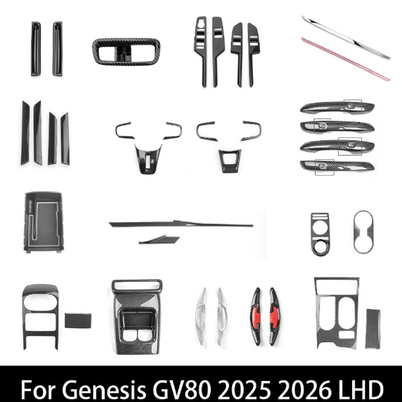 For Genesis GV80 2025 2026 Car Tuning Carbon Fiber Central Console Window Button Rear Air Vent Door Handle Cover Accessories LHD