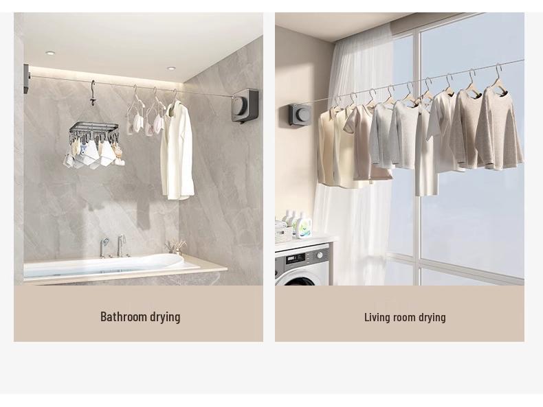 Indoor Retractable Clothesline - Invisible, No-Punch Installation for Bathroom or Balcony