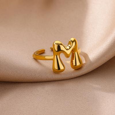 Klobige Initialbuchstabenringe für Damen Goldfarbe Edelstahlring Vintage Alphabet Schmuck Fingerzubehör anillos mujer