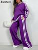 Fall Winter Fashion Casual Striped Long Pants with Long Sleeve New Style Crew Neck Set Women's Clothing