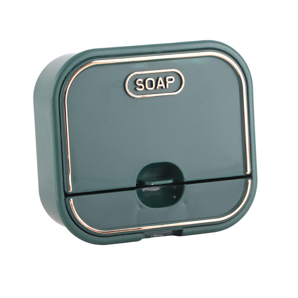Home Soap Box Non Perforated Wall Mounted Draining Soap Box Flip Cover Bathroom Soap Box Dark Green