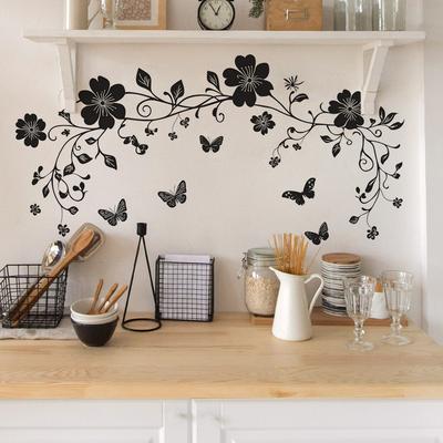 Black Flower Vine Butterfly Bedroom Living Room Home Background Beautification Decorative Wall Stickers