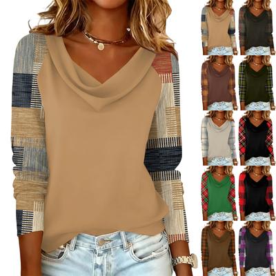 Damen kariertes bedrucktes lässiges und modisches langärmliges Pullover-Top