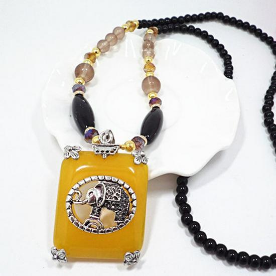 Ethnic Style Long Necklace: Retro Water Drop Pendant with Colored Shell for Fall/Winter