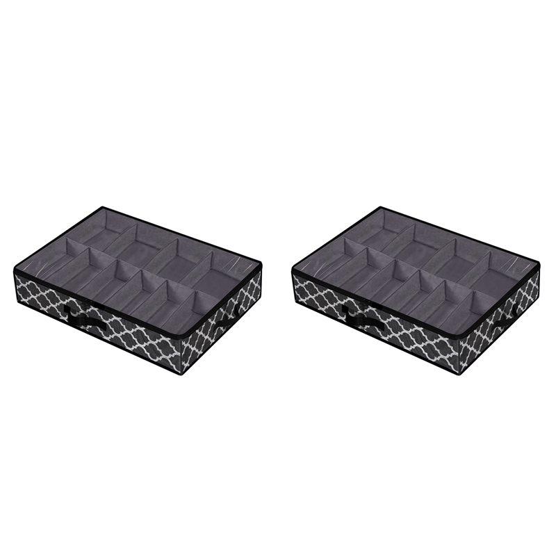 

2X Under Bed Shoe Storage Box Drawer Organizer For Shoe Storage Foldable Box For 12 Pairs Of Shoes,Black(A)