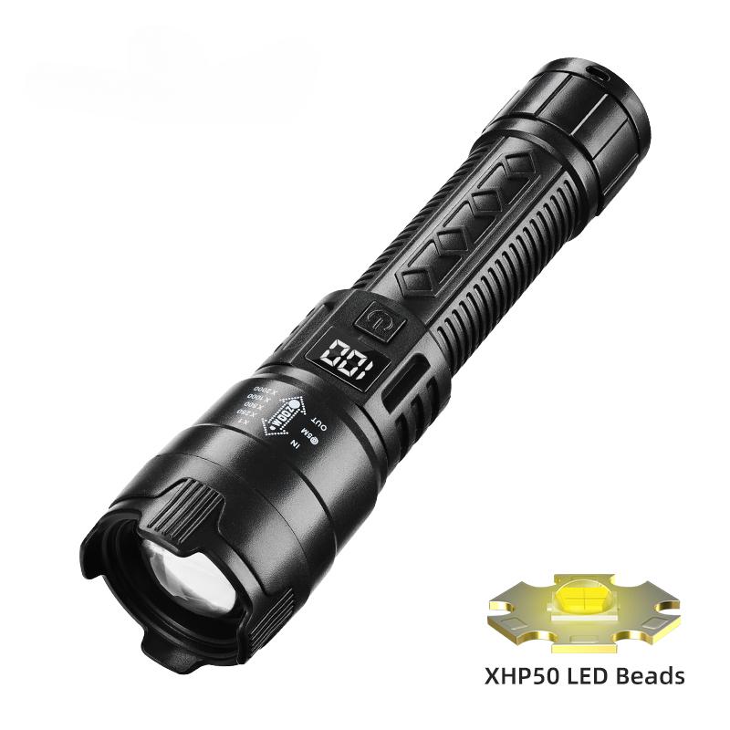 Super Bright LED Flashlight Battery Display USB Rechargeable Light Telescopic Zoom Torch Lamp Outdoor Camping Fishing Lantern