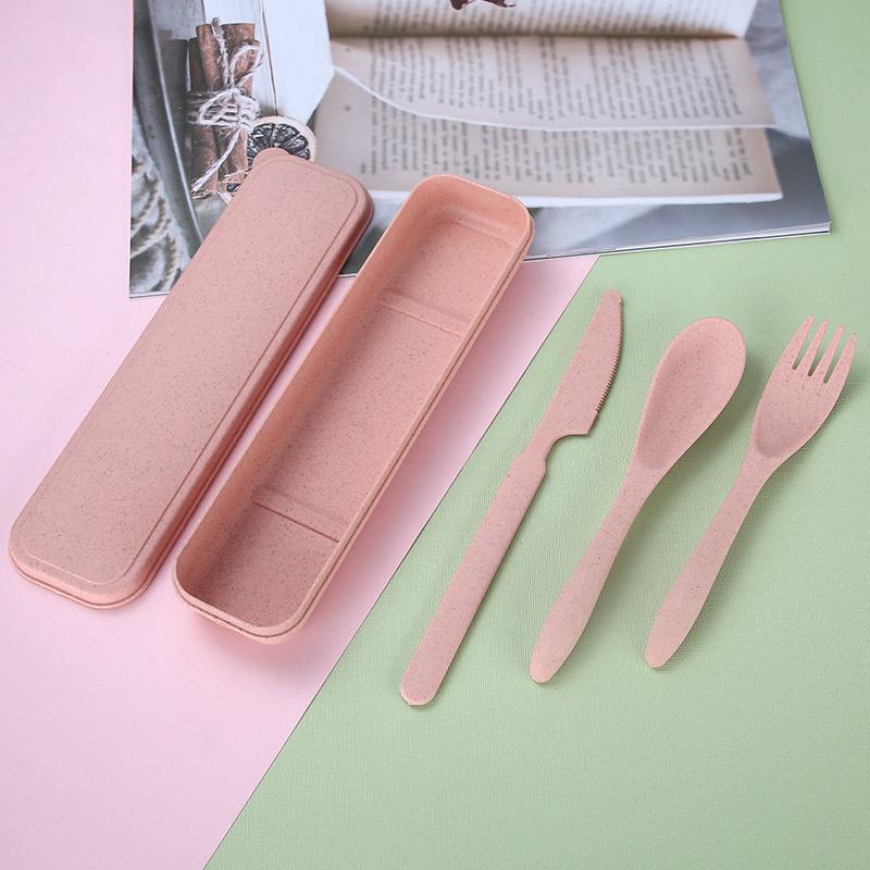Eco-Friendly Wheat Straw Cutlery Set: Portable Knife, Fork, and Spoon - Ideal for Students and Travel