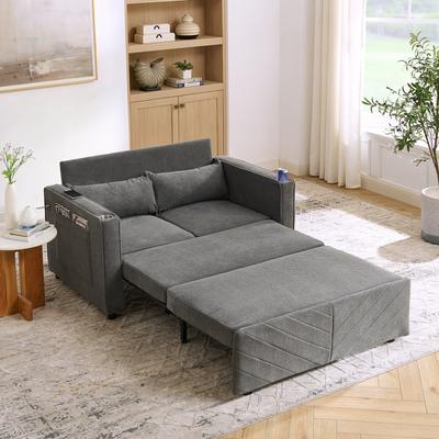 3-in-1 Minimalistisches Großes & Elegantes Leichtes Luxus 2-Sitzer Schlafsofa, Schieb-zu-Transformations-Design, USB-Laden, Perfekt zum Nickerchen, Dunkelgrau