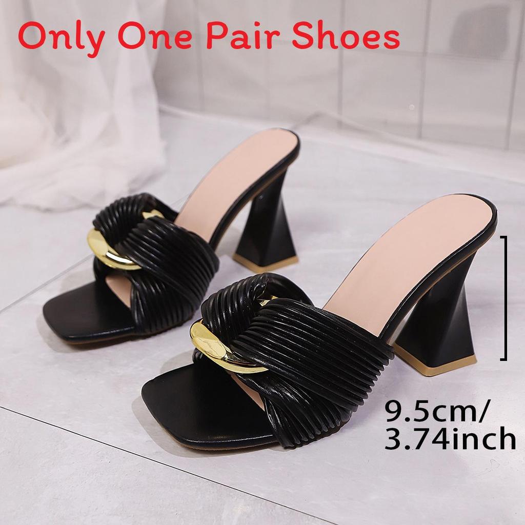 Style Square Toe High Heels With Metal Buckle For Summer Fashion Women