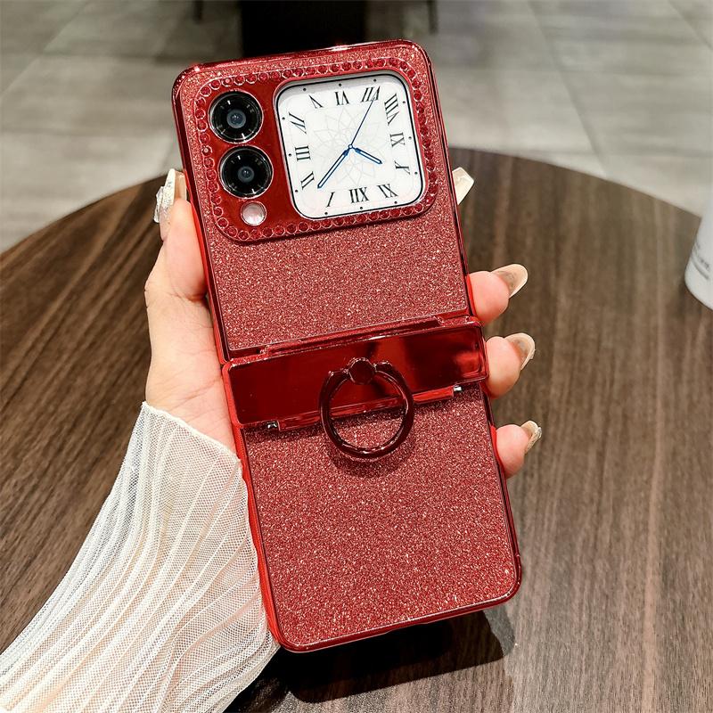 

For Huawei nova Flip 5G Case Sparkling Glitter Ring Holder Hinge PC Phone Cover A