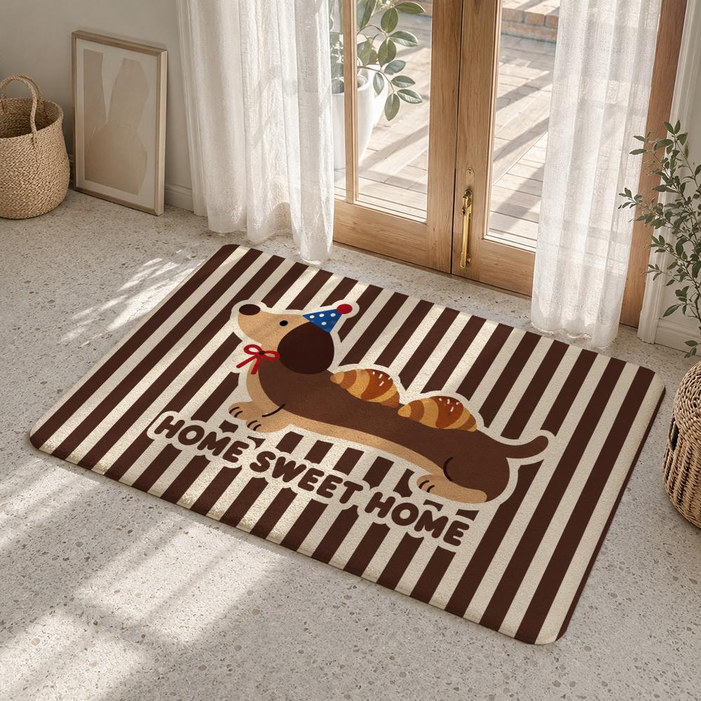 Cute Cartoon Dachshund Puppies Floor Mat Flannel Rug Soft Non Slip Washable Door Mat For Bathroom Bedroom Kitchen Home Decor