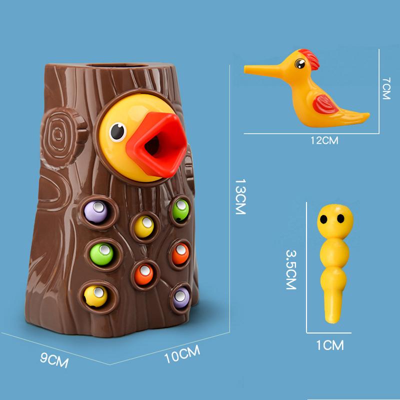 Montessori Educational Toys for Children Woodpecker Catch Worms Toy Toddler Kids Magnetic Games for Babi Development Busy Board