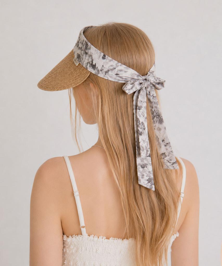 Emdijiti Floral Scarf Raffia Sun Visor _Beige [Mdf3Uen002]