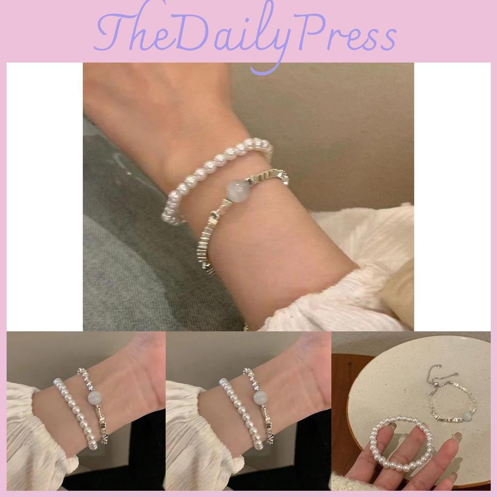 Trendy Summer 2024 Silver Pearl Bracelet Stylish Geometric Design For Women